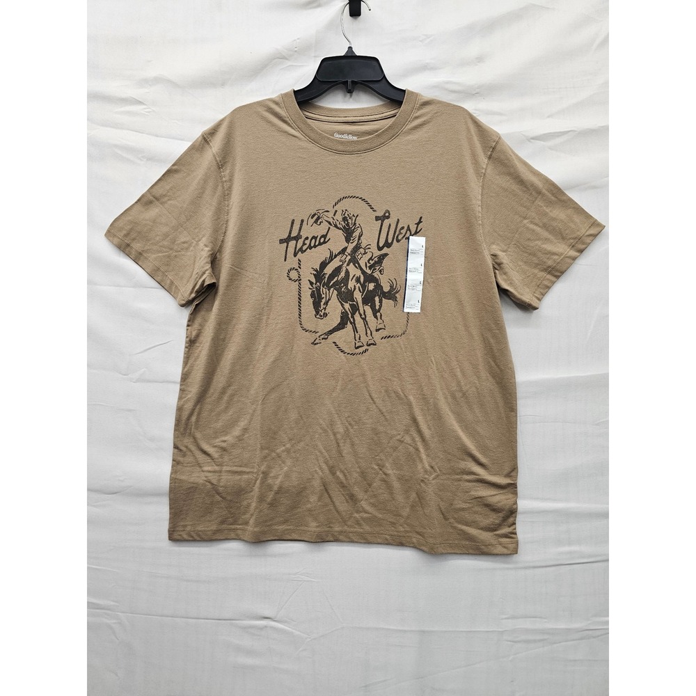 Goodfellow & Co Mens Head West Graphic Tee Brown Cotton Blend Casual Size Large